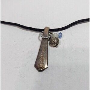 Necklace silver spoon handle beads on cord 20"